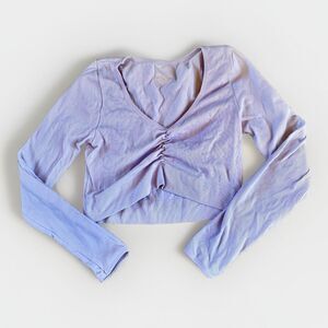 Wild Fable Womens XL Lavender V-Neck Ruched Ribbed Long Sleeve Knit Crop Top